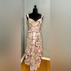 Express Pink Floral Maxi Dress Size Large Romantic Tiered Ruffle Spring Wedding